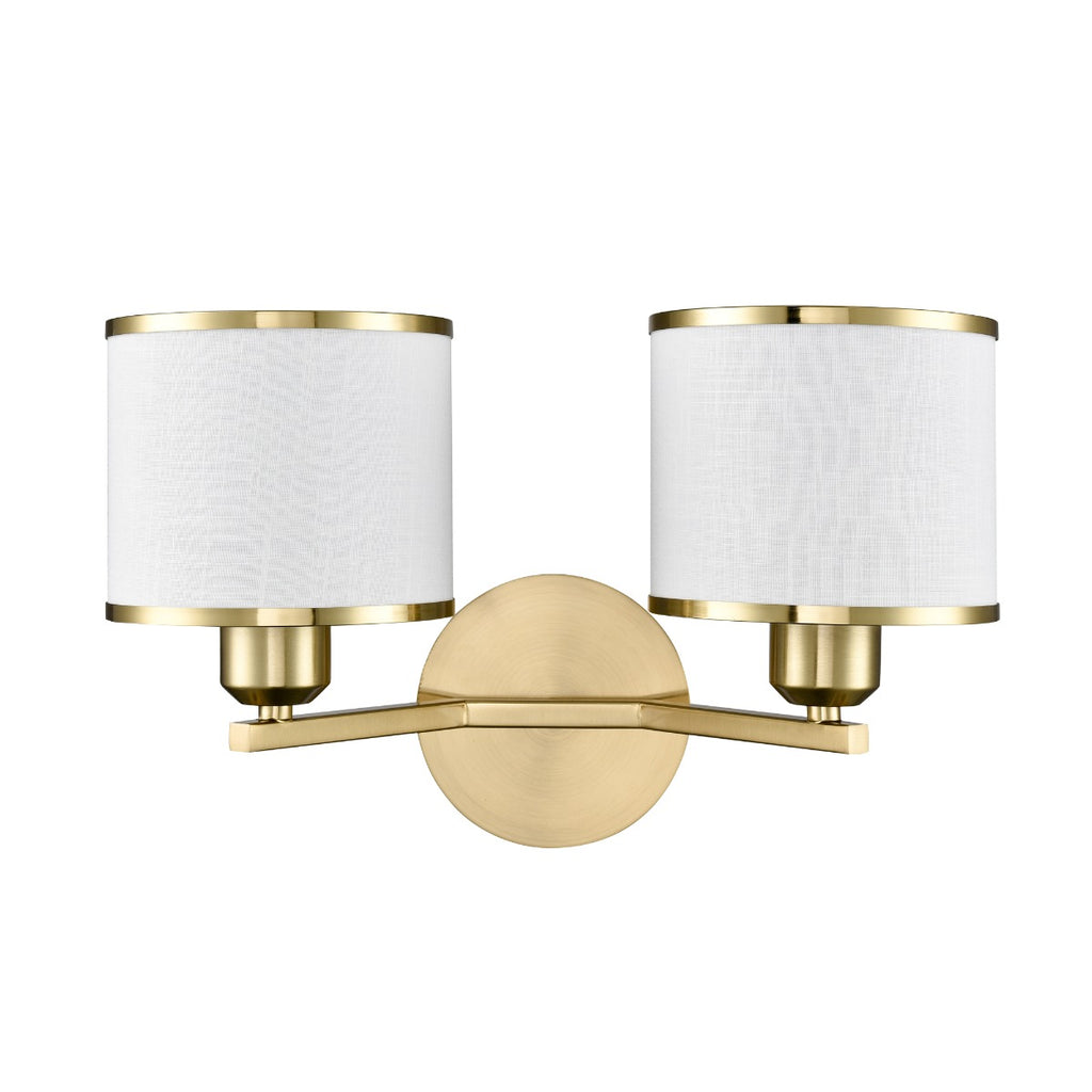 Franklite Sirius 2 Light Wall Light In Aged Brass With Off White Shade FL2496-2