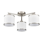 Franklite Sirius 3 Light Flush Ceiling Light In Satin Nickel With Off White Shade FL2495-3
