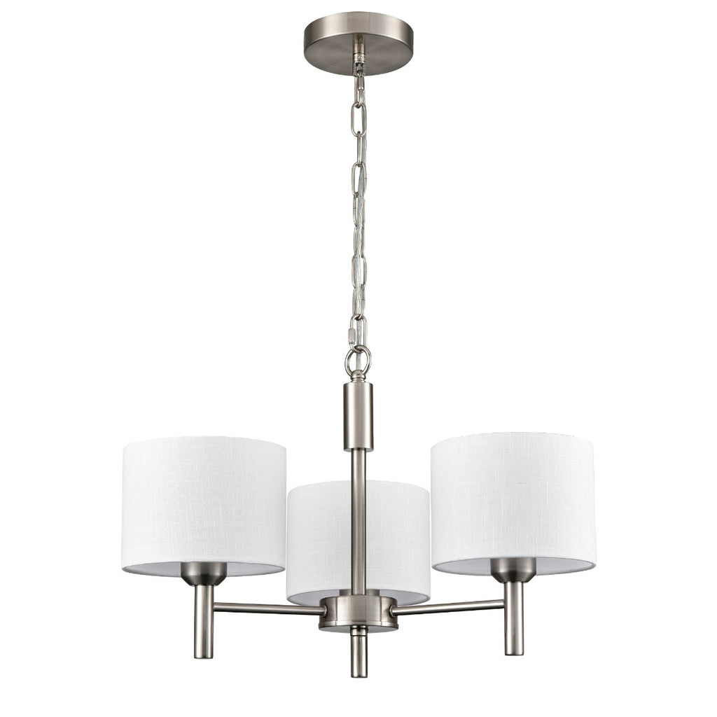 Franklite Barolo 3 Light  Ceiling Light In Satin Nickel With Off White Shades FL2494-3
