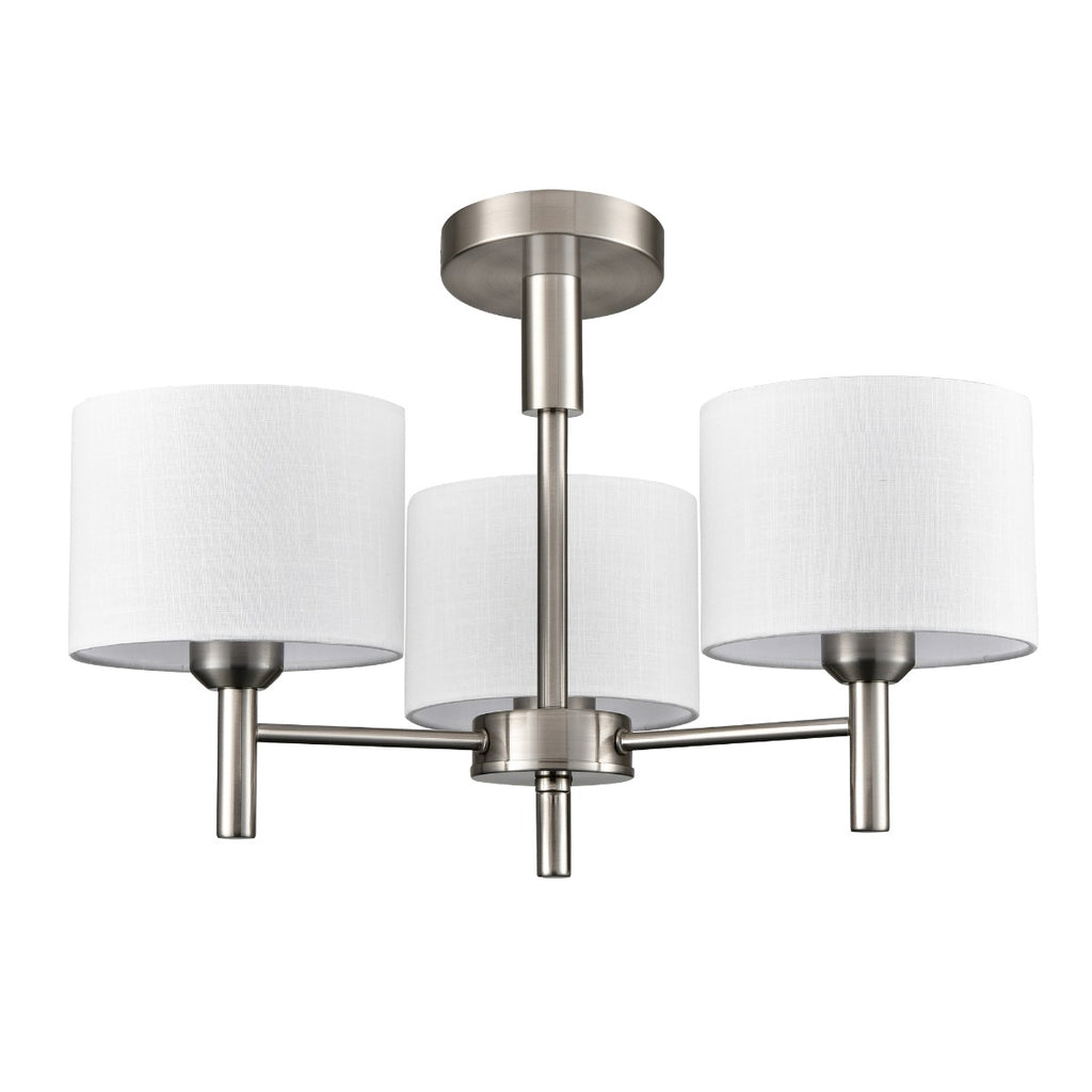 Franklite Barolo 3 Light  Ceiling Light In Satin Nickel With Off White Shades FL2494-3