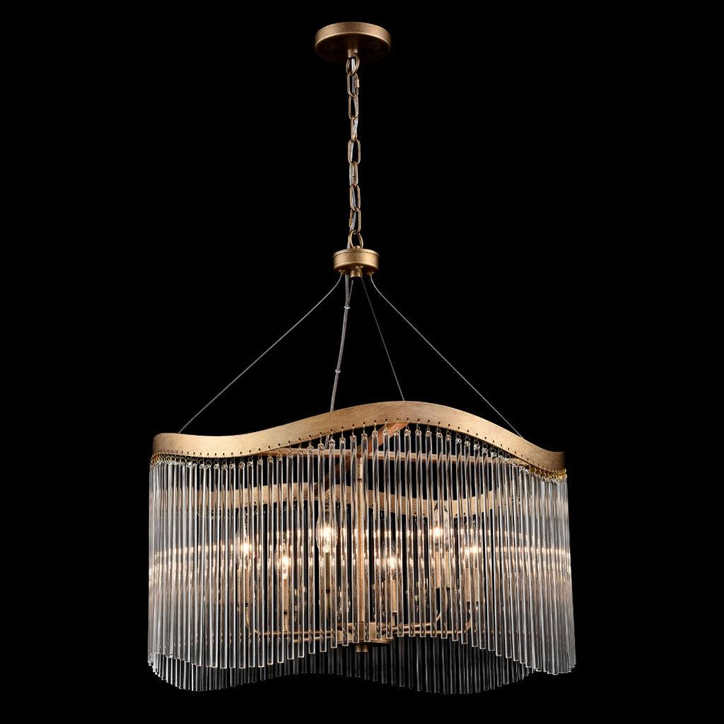 Franklite Harp 8 Light Curved Frame Ceiling Pendant In Aged Brass With Glass Rods FL2512-8