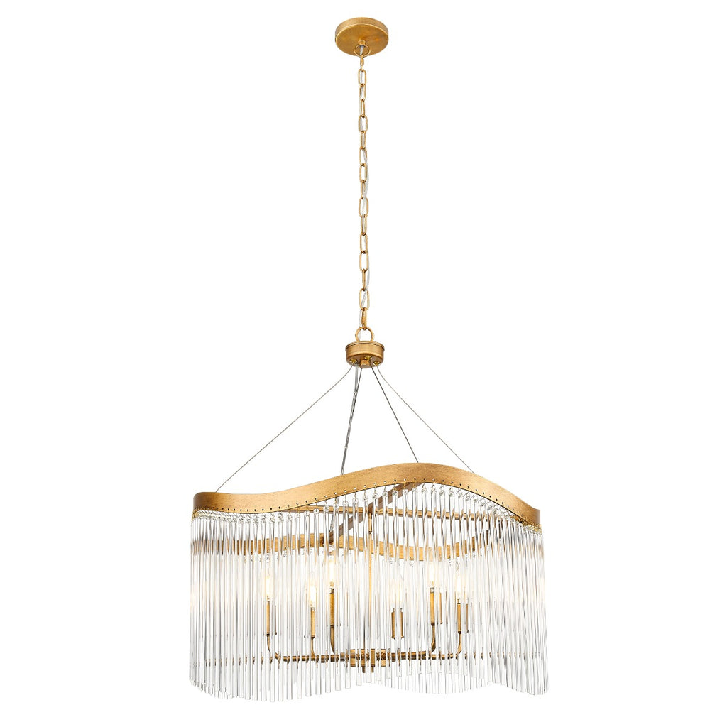 Franklite Harp 6 Light Curved Frame Ceiling Pendant In Aged Brass With Glass Rods FL2512-6