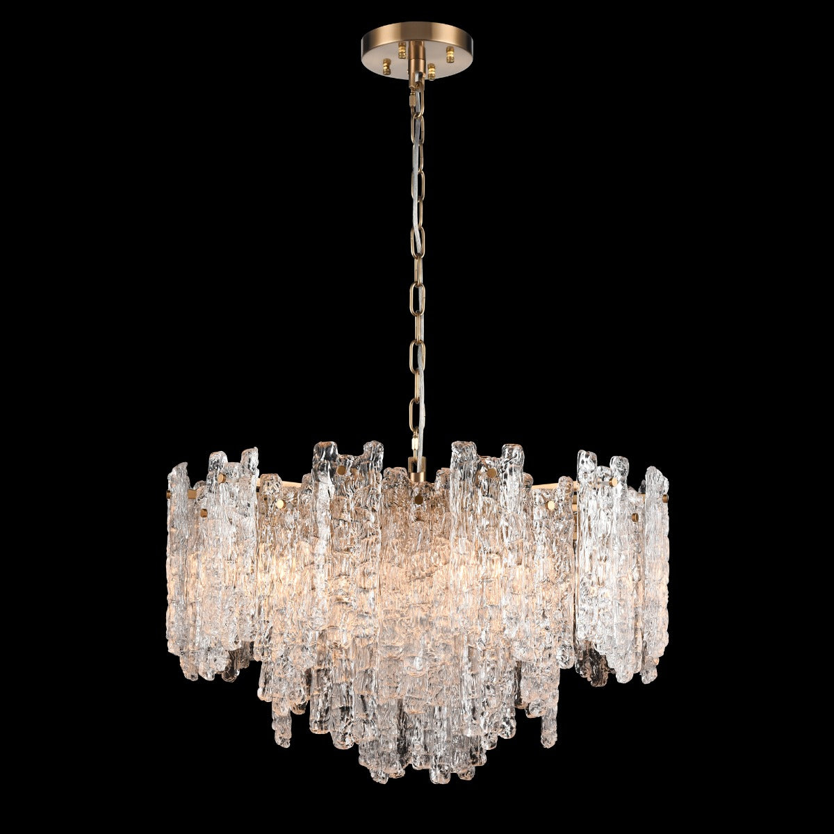 Franklite Icicle 10 Light Ceiling Pendant Light In Aged Brass With Ice Shaped Glass FL2454-10