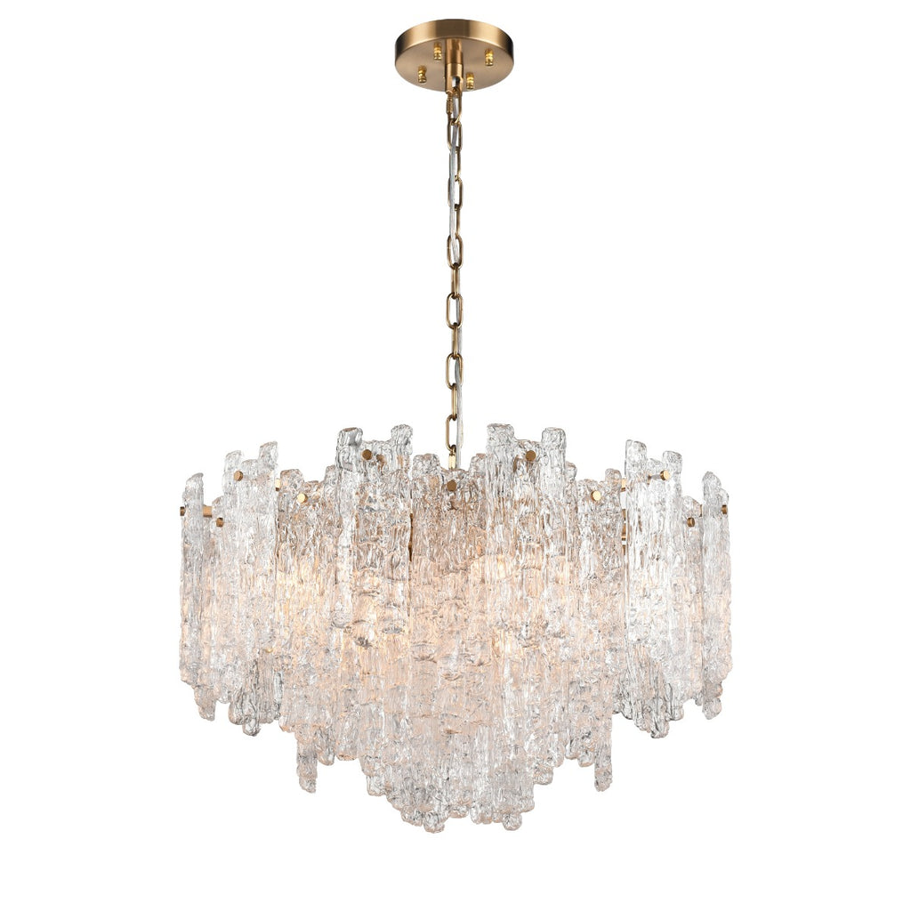 Franklite Icicle 10 Light Ceiling Pendant Light In Aged Brass With Ice Shaped Glass FL2454-10