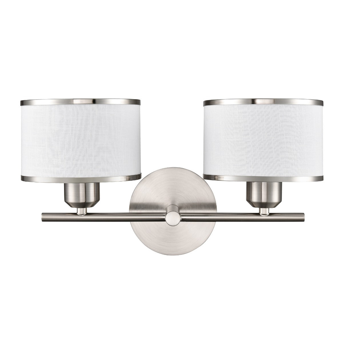 Franklite Polaris 2 Light Wall Light In Satin Nickel With Fabric Shades FL2497-2