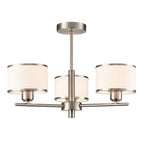 Franklite Polaris 3 Light Semi Flush Ceiling Light In Satin Nickel With Fabric Shades FL2497-3