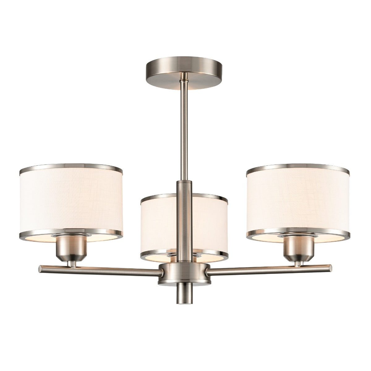 Franklite Polaris 3 Light Semi Flush Ceiling Light In Satin Nickel With Fabric Shades FL2497-3