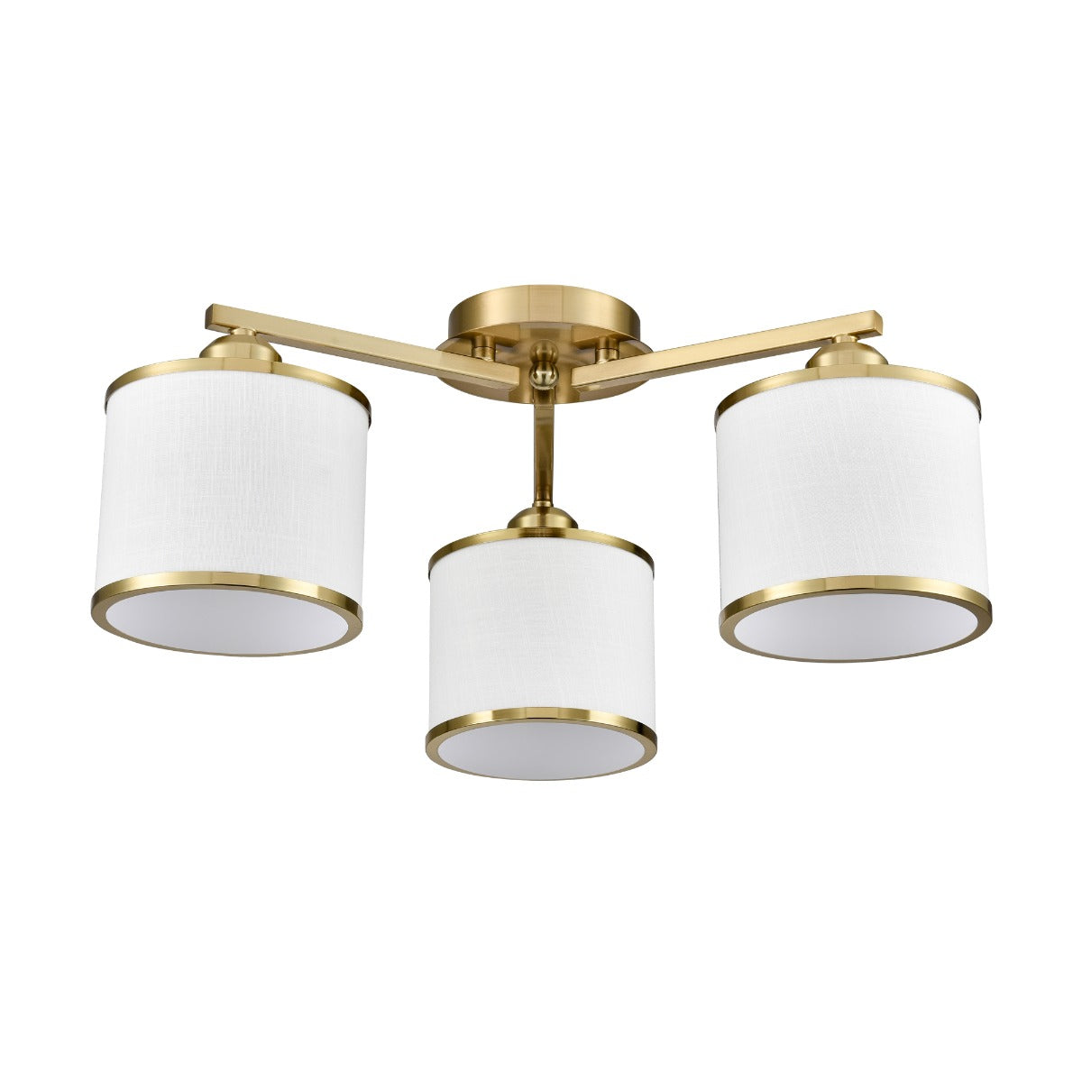 Franklite Sirius 3 Light Flush Ceiling Light In Aged Brass With Off White Shade FL2496-3