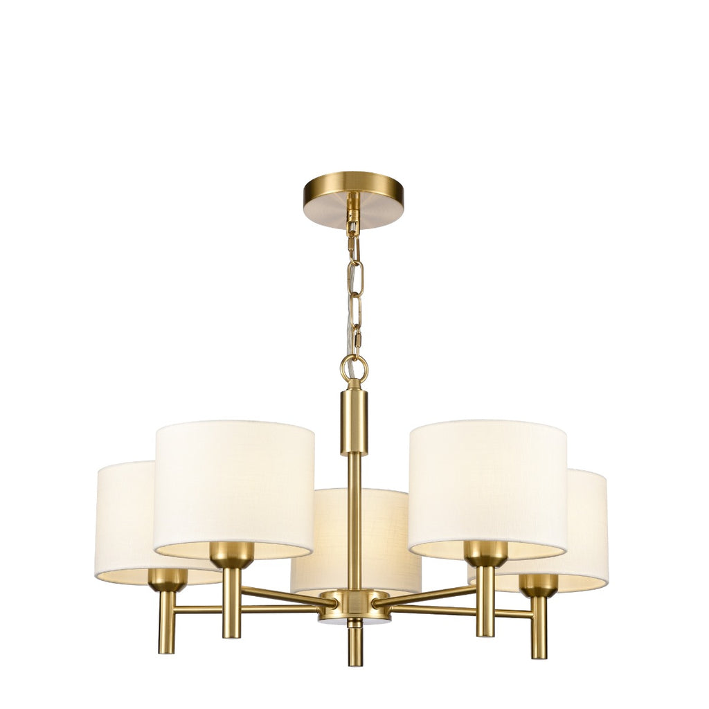 Franklite Barolo 5 Light Ceiling Light In Aged Brass With Off White Shades FL2471-5