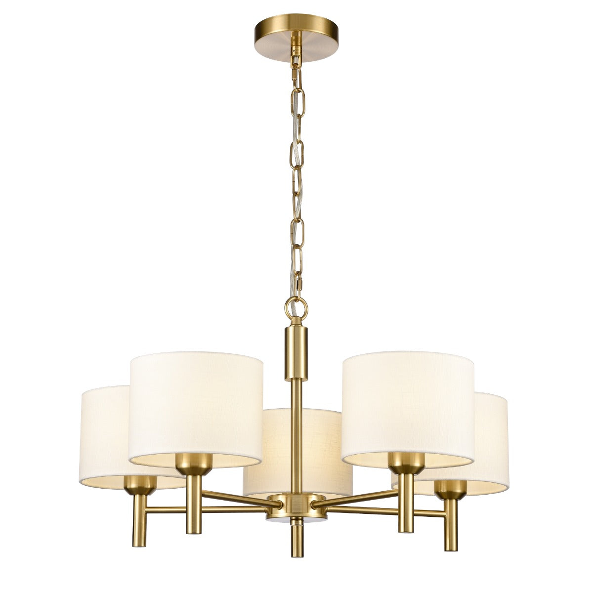 Franklite Barolo 5 Light Ceiling Light In Aged Brass With Off White Shades FL2471-5