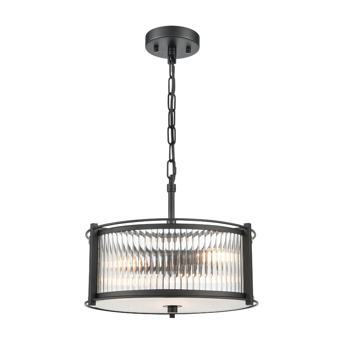 Franklite Sloane 3 Light Ceiling Light In Matt Black With Ribbed And Frosted Glass FL2504-3