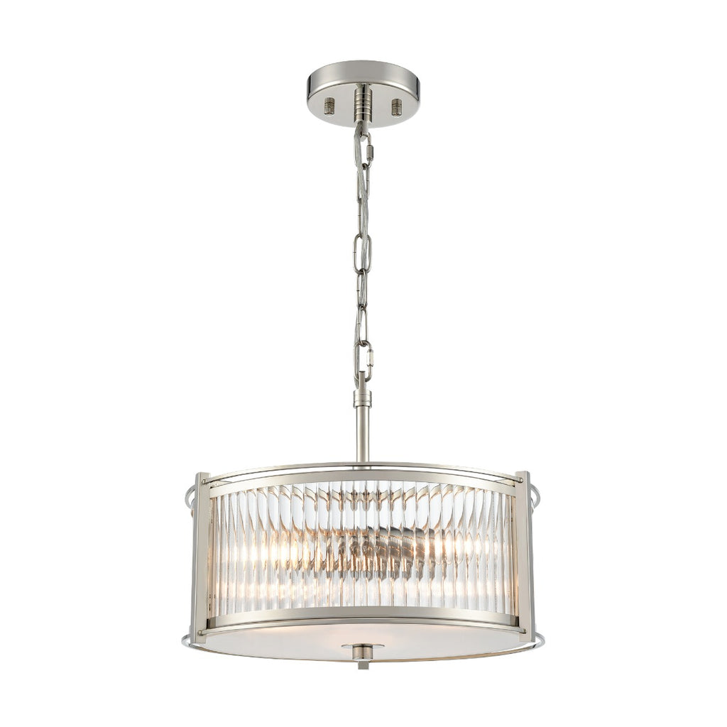 Franklite Sloane 3 Light Ceiling Light In Polished Nickel With Ribbed And Frosted Glass FL2505-3
