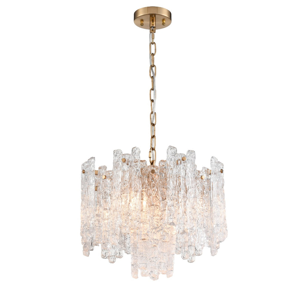 Franklite Icicle 5 Light Ceiling Pendant Light In Aged Brass With Ice Shaped Glass FL2454-5