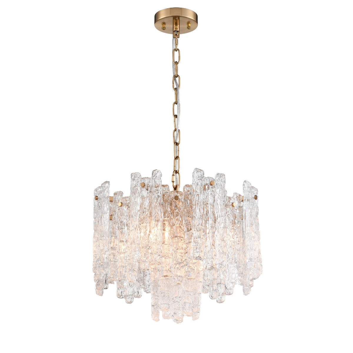 Franklite Icicle 5 Light Ceiling Pendant Light In Aged Brass With Ice Shaped Glass FL2454-5
