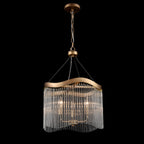 Franklite Harp 3 Light Curved Frame Ceiling Pendant In Aged Brass With Glass Rods FL2512-3