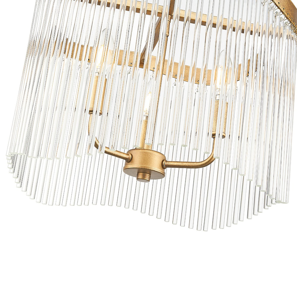 Franklite Harp 3 Light Curved Frame Ceiling Pendant In Aged Brass With Glass Rods FL2512-3
