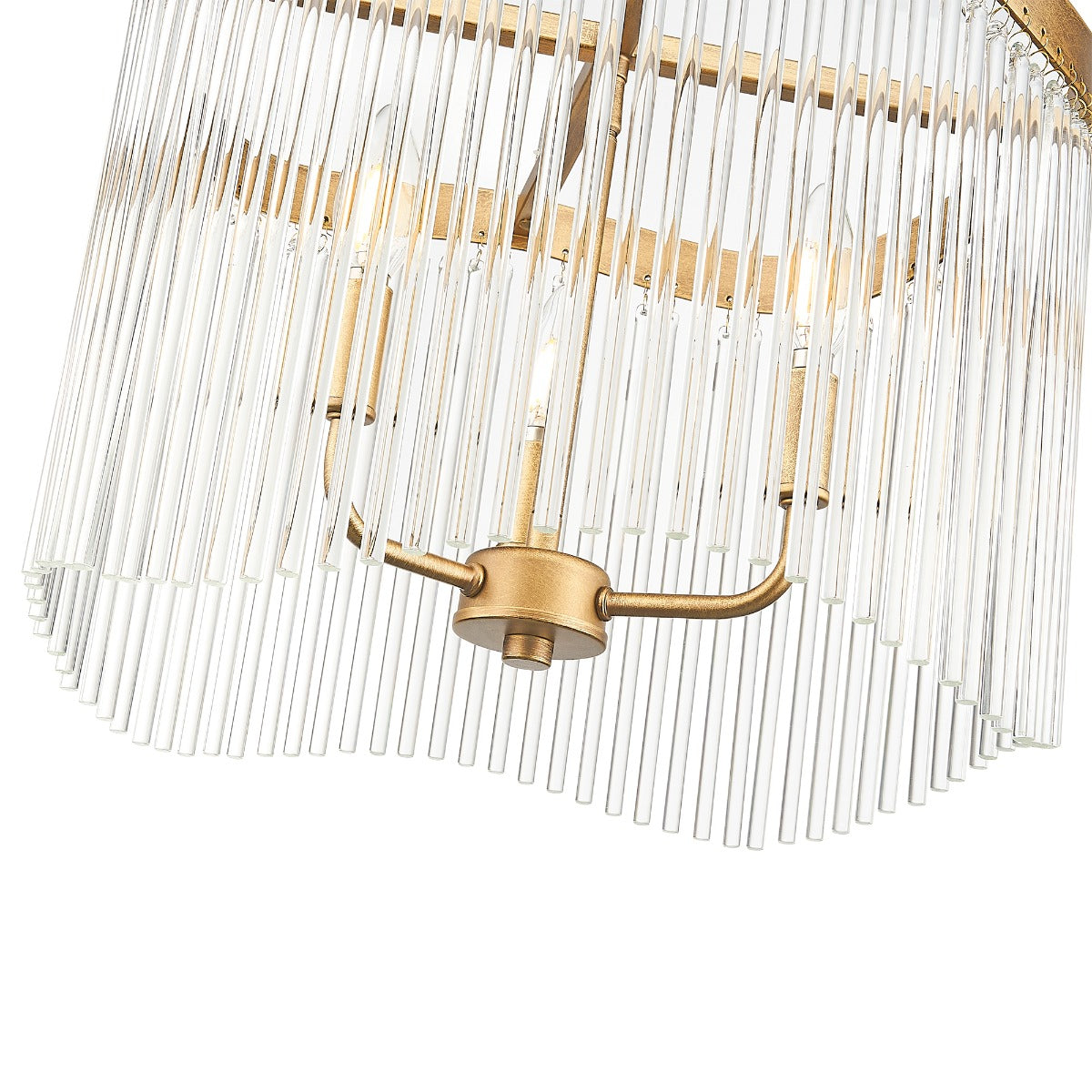 Franklite Harp 3 Light Curved Frame Ceiling Pendant In Aged Brass With Glass Rods FL2512-3