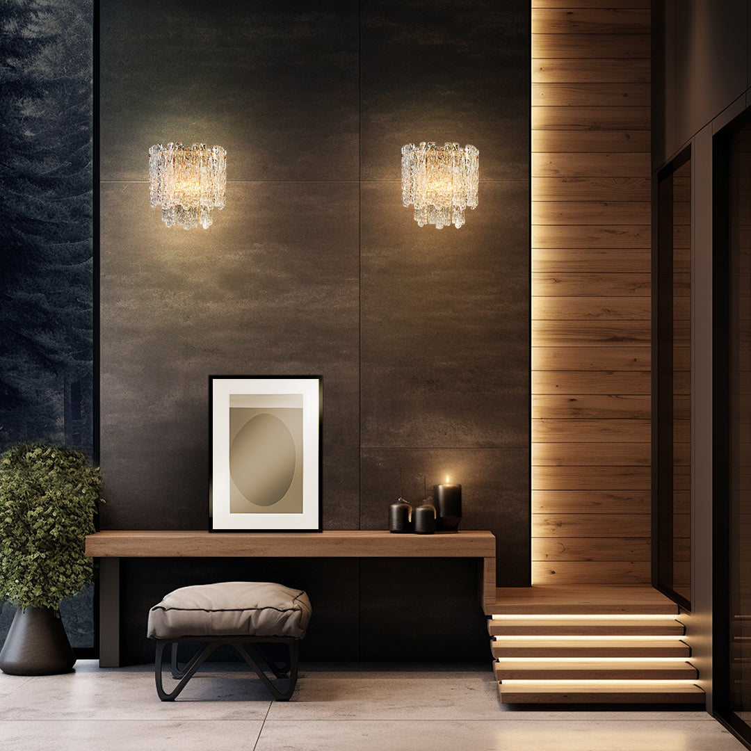 Franklite Icicle 2 Light Wall Light In Aged Brass With Ice Shaped Glass FL2454-2