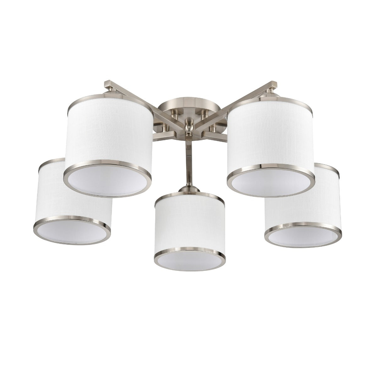 Franklite Sirius 5 Light Flush Ceiling Light In Satin Nickel With Off White Shade FL2495-5