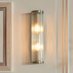 Ridgeton Twin Wall Light In Antique Brass With Ribbed Glass 118597