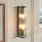 Ridgeton Twin Wall Light In Antique Brass With Ribbed Glass 118597