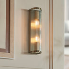 Ridgeton Twin Wall Light In Antique Brass With Ribbed Glass 118597