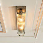 Ridgeton Twin Wall Light In Antique Brass With Ribbed Glass 118597