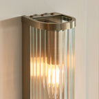 Ridgeton Twin Wall Light In Antique Brass With Ribbed Glass 118597