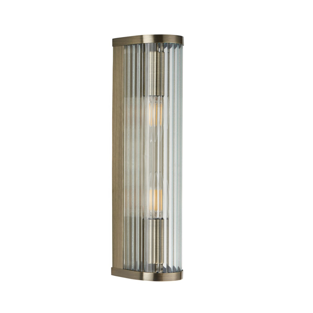 Ridgeton Twin Wall Light In Antique Brass With Ribbed Glass 118597