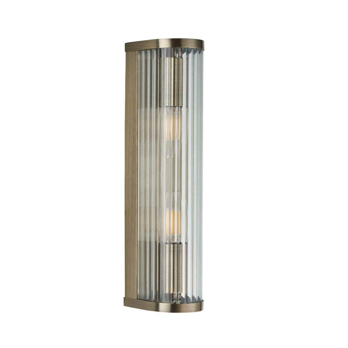 Ridgeton Twin Wall Light In Antique Brass With Ribbed Glass 118597