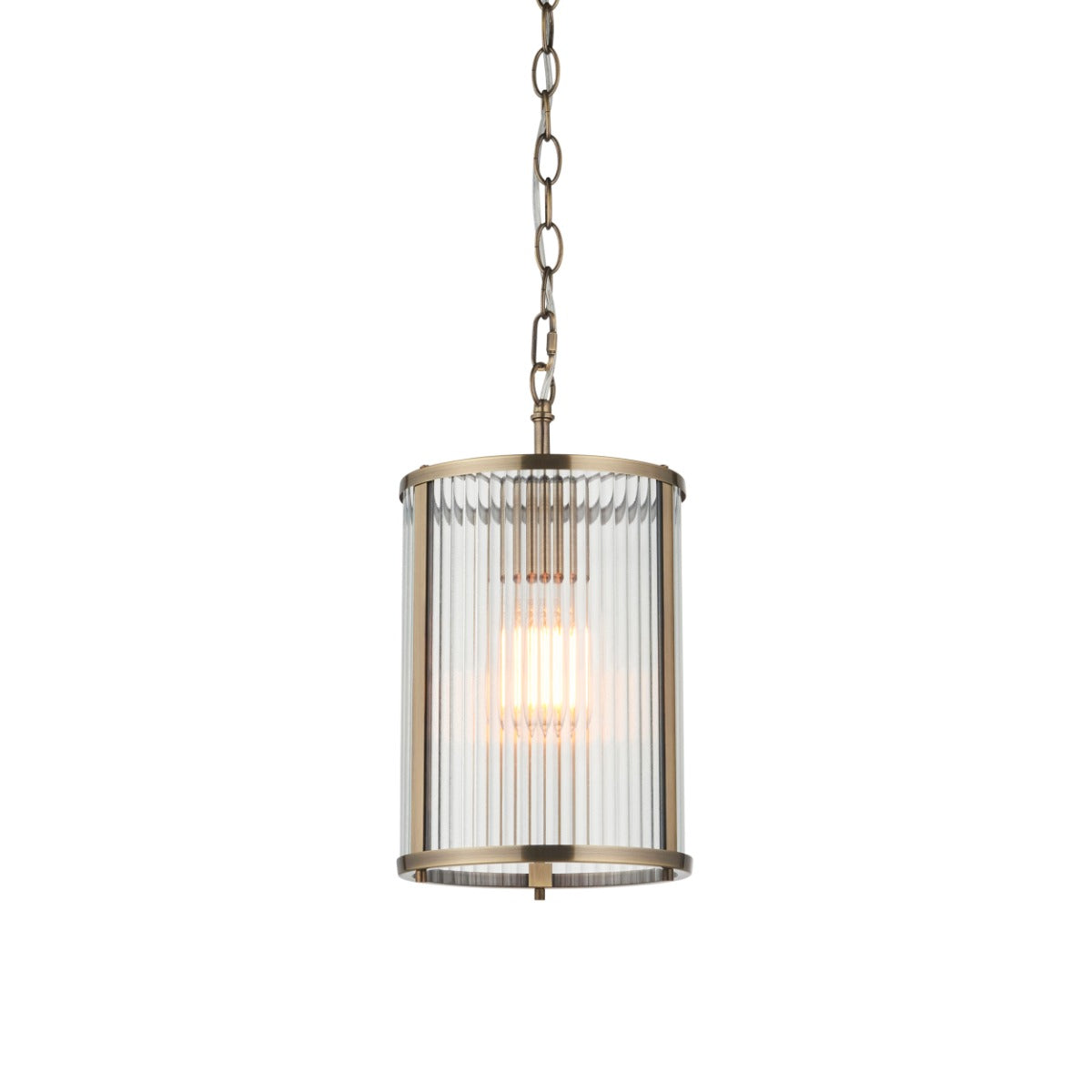Ridgeton Single Ceiling Pendant Light In Antique Brass With Ribbed Glass 118595