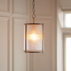 Ridgeton Single Ceiling Pendant Light In Antique Brass With Ribbed Glass 118595