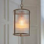 Ridgeton Single Ceiling Pendant Light In Antique Brass With Ribbed Glass 118595