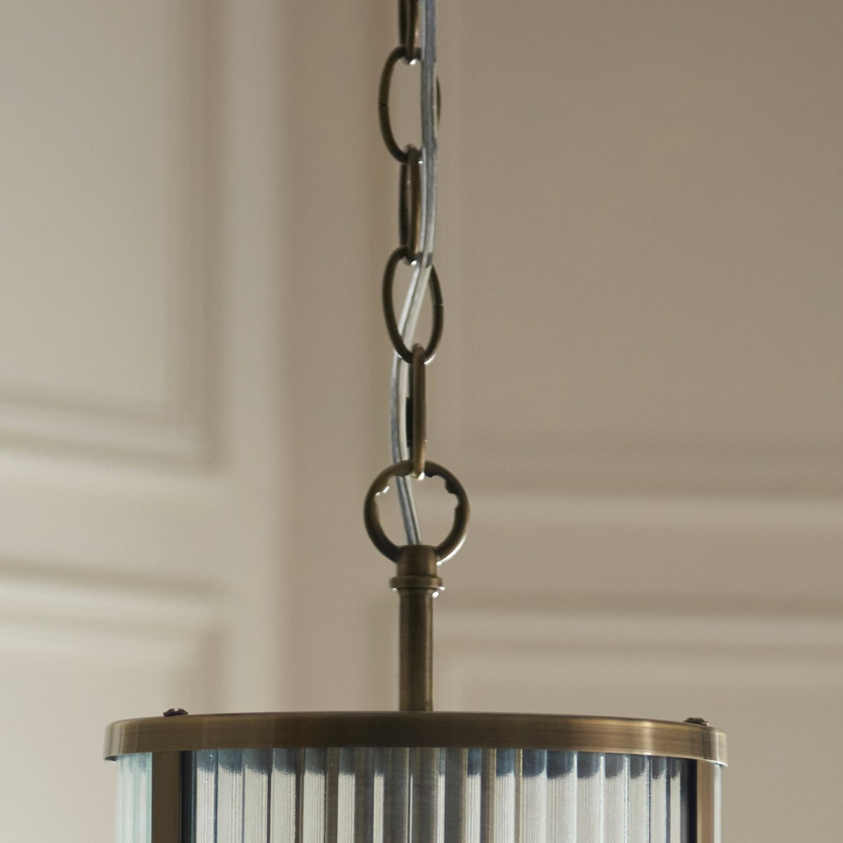 Ridgeton Single Ceiling Pendant Light In Antique Brass With Ribbed Glass 118595