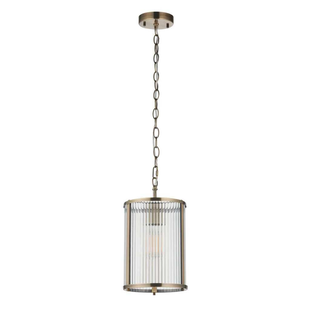 Ridgeton Single Ceiling Pendant Light In Antique Brass With Ribbed Glass 118595