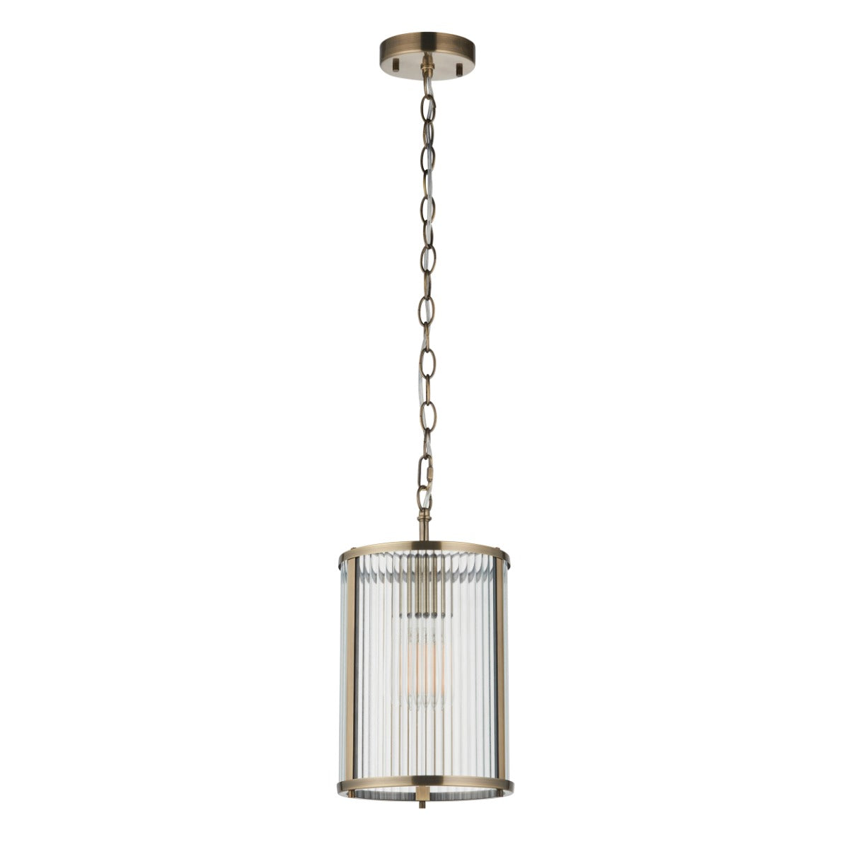 Ridgeton Single Ceiling Pendant Light In Antique Brass With Ribbed Glass 118595