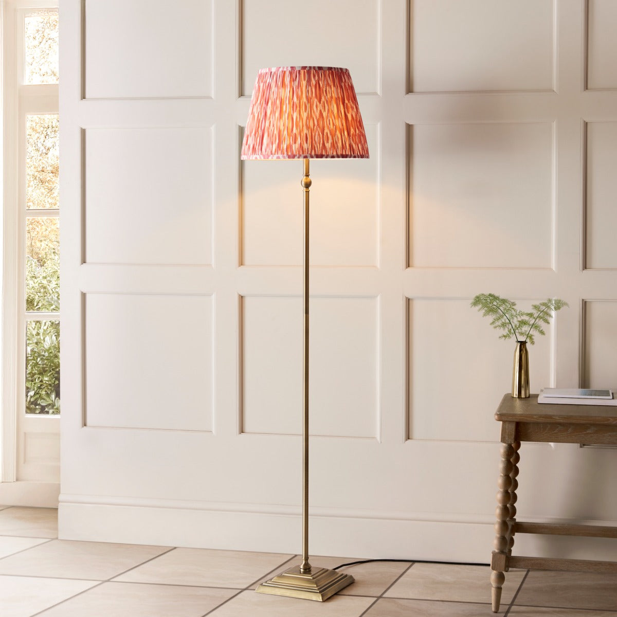 Lille Floor Lamp In Antique Brass With Coral Pink Shade 118001