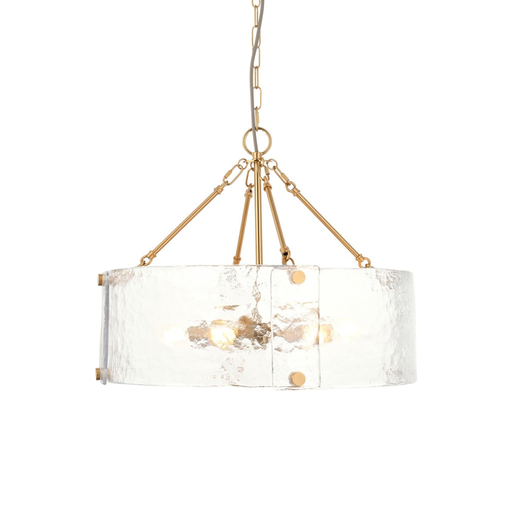 Keller 6 Light Ceiling Pendant Light In Brushed Aged Brass With Textured Glass 118584