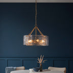 Keller 6 Light Ceiling Pendant Light In Brushed Aged Brass With Textured Glass 118584