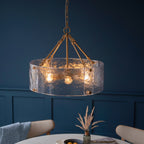 Keller 6 Light Ceiling Pendant Light In Brushed Aged Brass With Textured Glass 118584