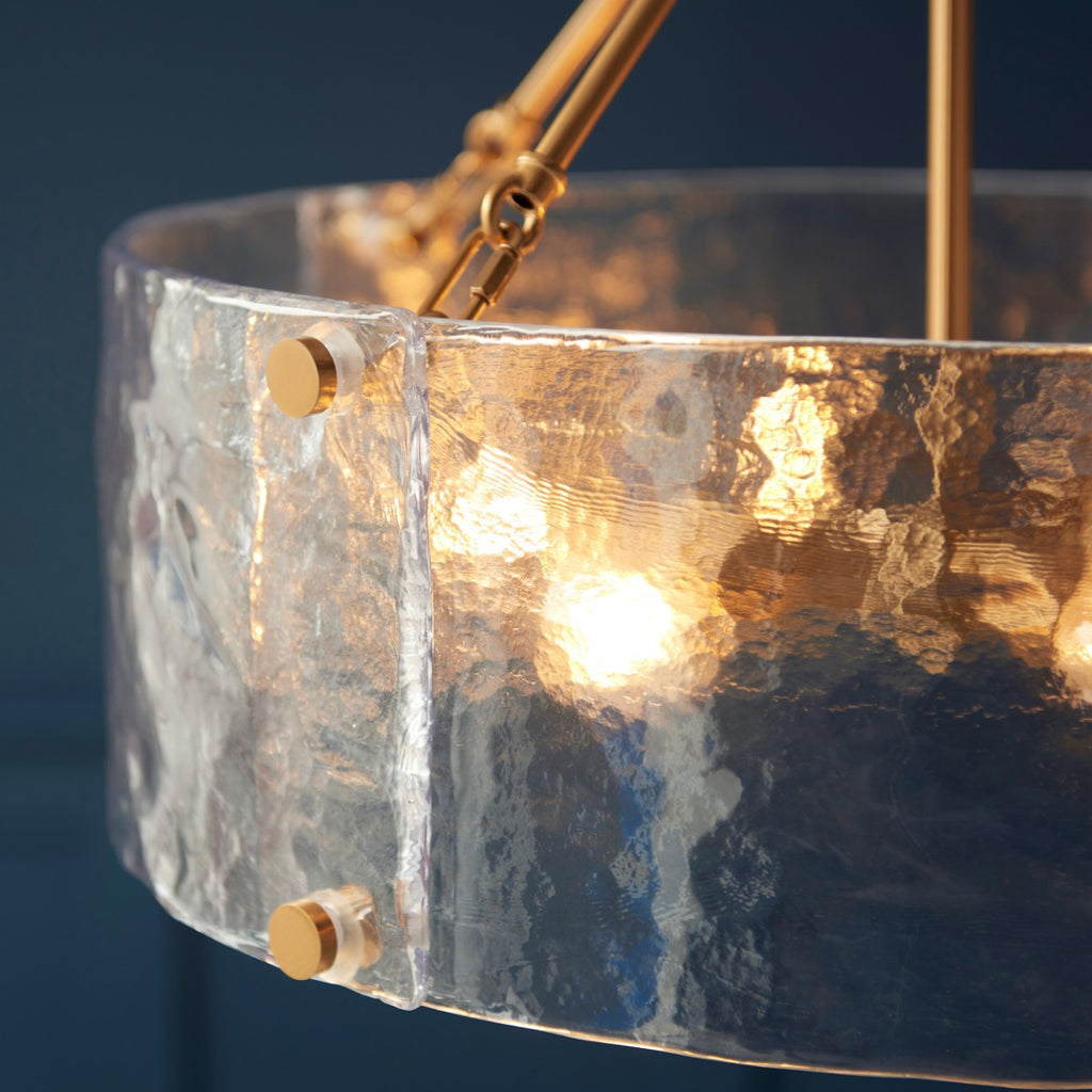 Keller 6 Light Ceiling Pendant Light In Brushed Aged Brass With Textured Glass 118584