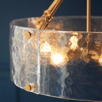 Keller 6 Light Ceiling Pendant Light In Brushed Aged Brass With Textured Glass 118584