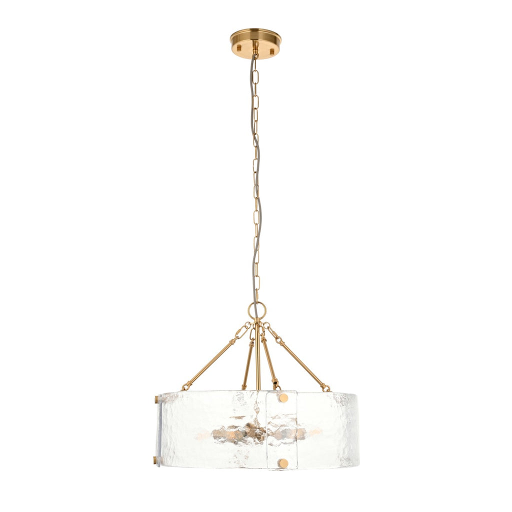 Keller 6 Light Ceiling Pendant Light In Brushed Aged Brass With Textured Glass 118584