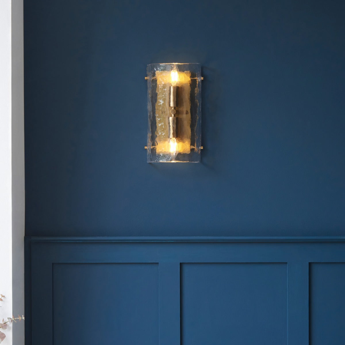 Keller 2 Light Wall Light In Brushed Aged Brass With Textured Glass 118673