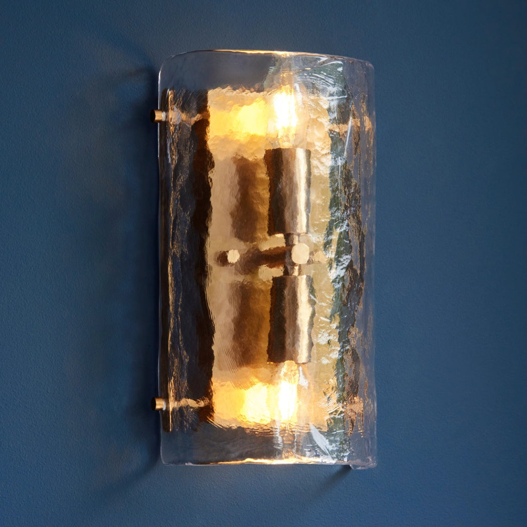 Keller 2 Light Wall Light In Brushed Aged Brass With Textured Glass 118673