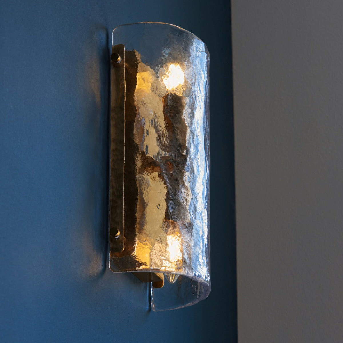 Keller 2 Light Wall Light In Brushed Aged Brass With Textured Glass 118673
