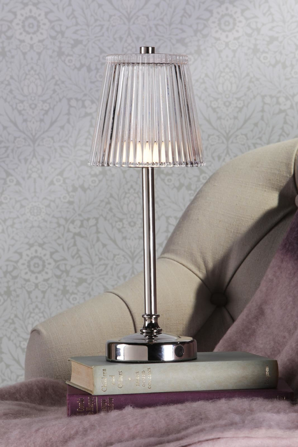 Laura Ashley Callaghan Rechargeable Table Lamp Polished Nickel and Ribbed Glass LED LA3756661-Q