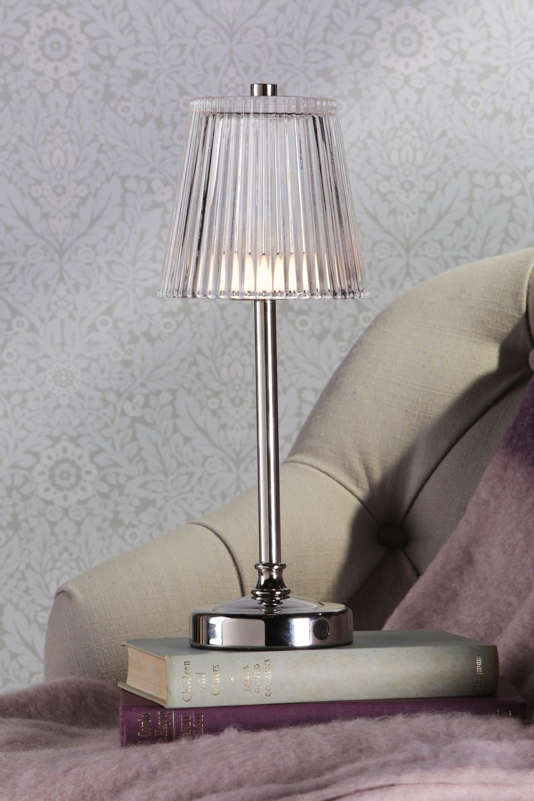 Laura Ashley Callaghan Rechargeable Table Lamp Polished Nickel and Ribbed Glass LED LA3756661-Q