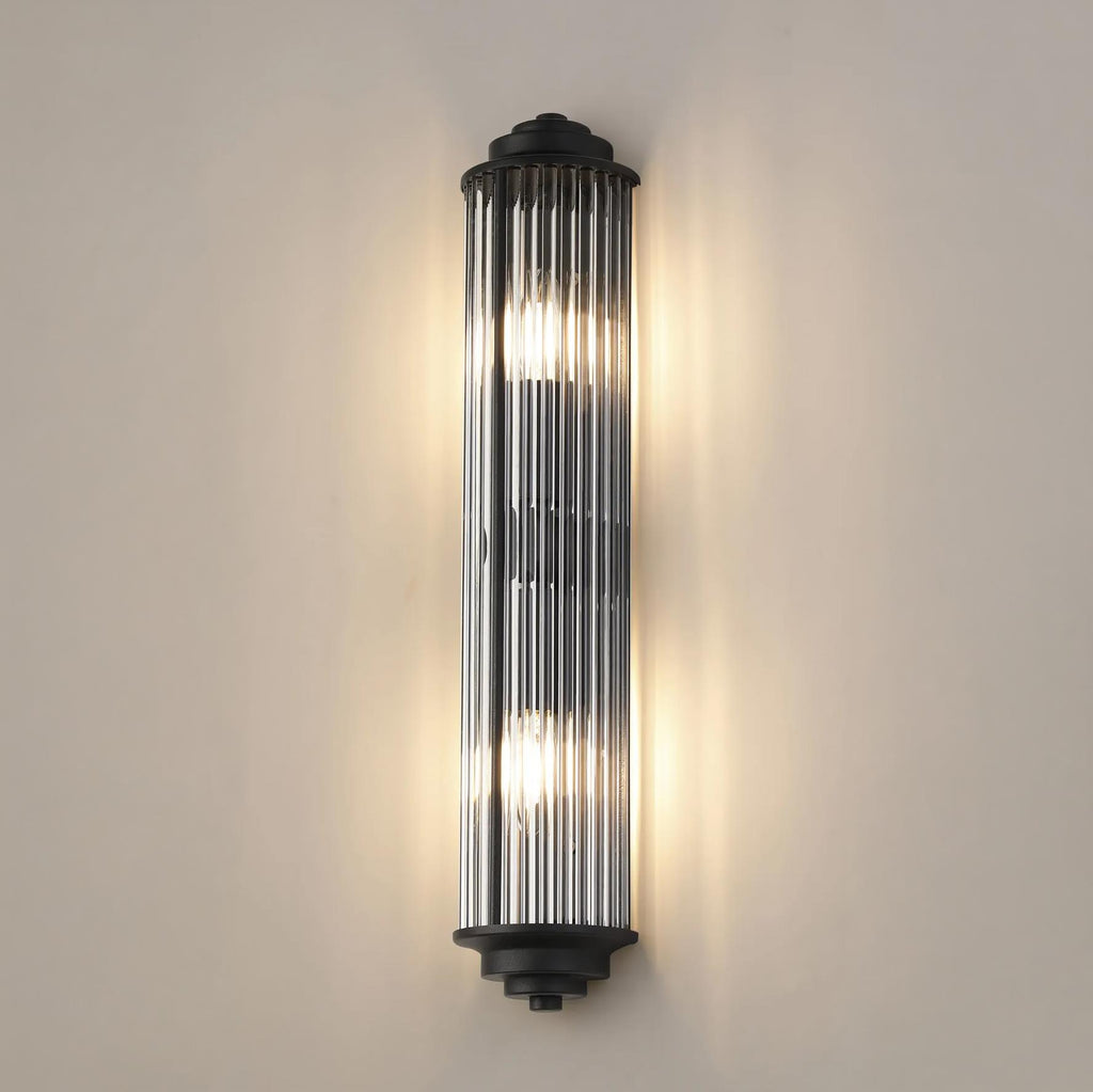 Pillar 2 Light Bathroom Wall Light In Satin Black And Clear Glass Rods IP44 E14