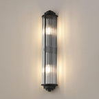 Pillar 2 Light Bathroom Wall Light In Satin Black And Clear Glass Rods IP44 E14